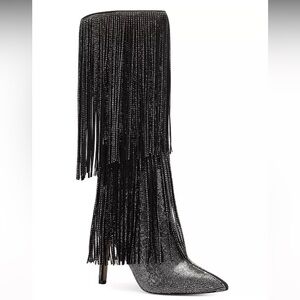 INC International Concepts Black and Silver Fringe Heeled Boots